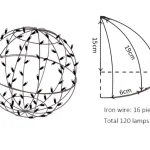 30cm LED ball light structure and size diagram showing spherical frame with 120 LED lamps for outdoor decorative lighting