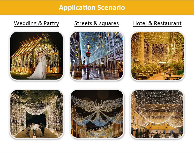 Wedding LED string lights used for outdoor decorative lighting in weddings, streets, squares, hotels, and restaurants