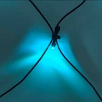 Blue LED net light bulb detail showing waterproof mesh string lights illumination