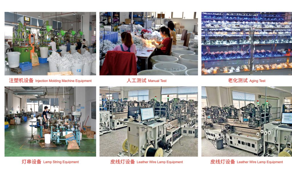 LED motif decorative string light production equipment and testing process at Chengyi Lighting Co., Ltd. factory