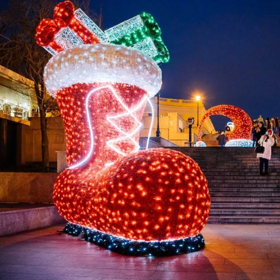 Giant Christmas Boot Light Decoration giant christmas boot light decoration outdoor led motif lighting for city square holiday display