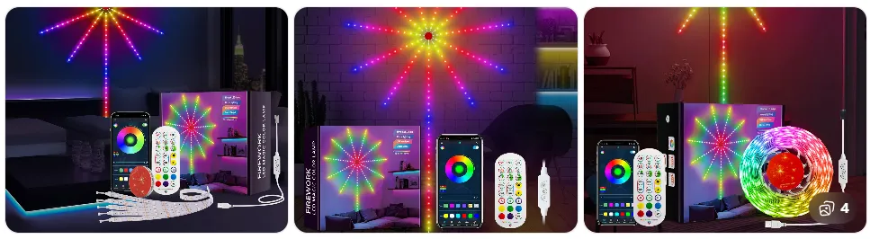 RGBIC firework LED decorative light with smart app control remote controller and multicolor lighting modes for indoor and outdoor decoration