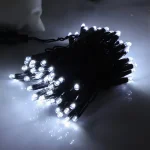 Cool white LED string lights with black cable for outdoor decorative lighting projects