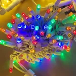 Multicolor commercial LED string lights close-up for holiday and street decoration