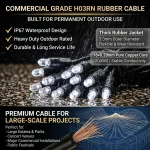 H03RN rubber cable LED string lights with IP67 design for large-scale outdoor projects