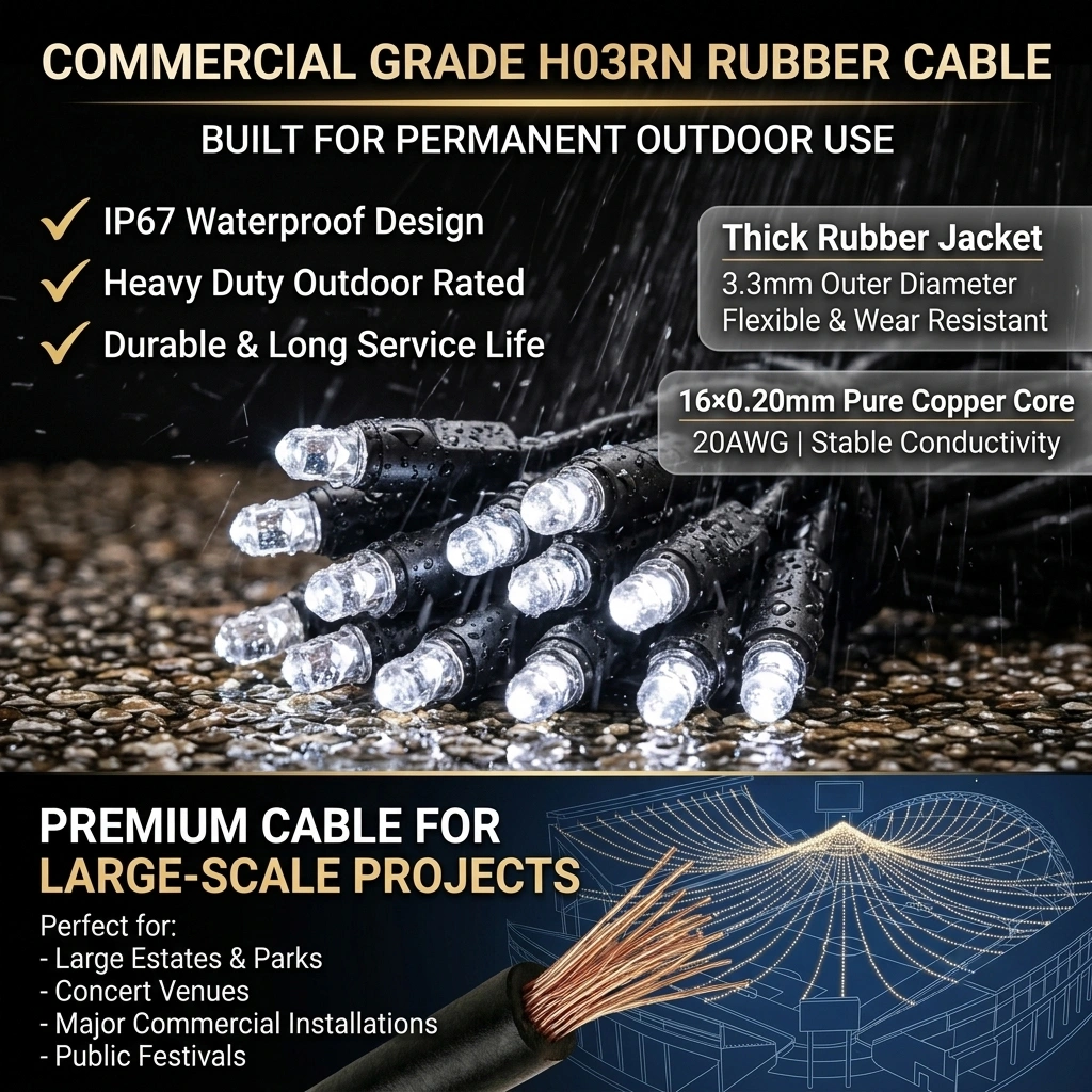 H03RN Rubber Cable LED String Lights H03RN rubber cable LED string lights with IP67 design for large-scale outdoor projects