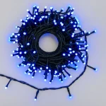 Blue LED string lights on black PVC wire for themed commercial lighting projects