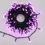 Purple LED string lights on black PVC wire for event and festival decoration