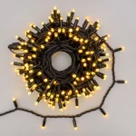 Warm white LED string lights on black PVC wire for garden and commercial decoration