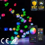 100m connectable RGB smart string lights with black wire