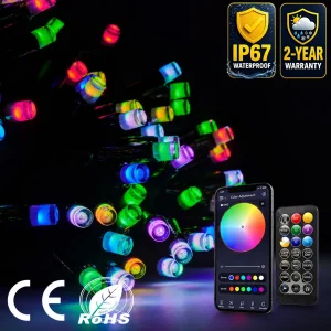 100m connectable RGB smart string lights with black wire