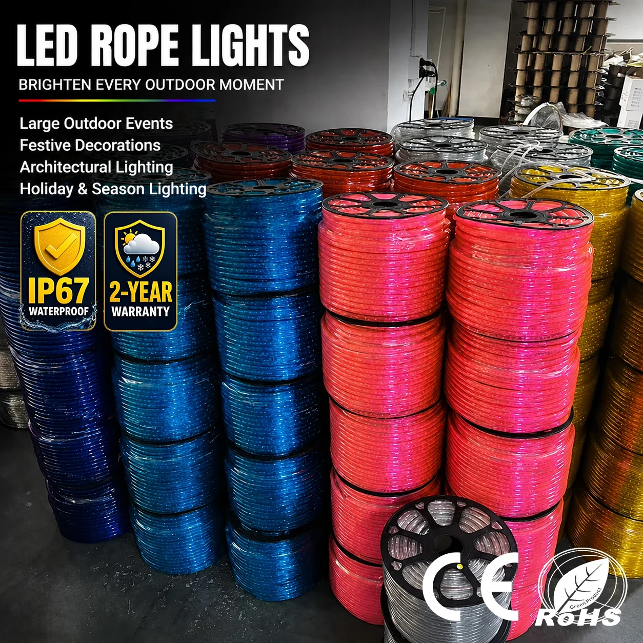 50M roll IP67 LED PVC rope lights for outdoor facade decoration