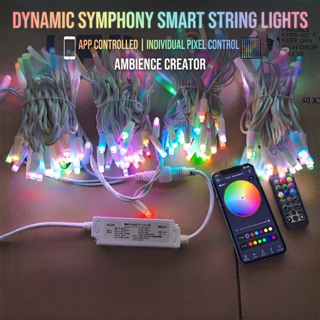 app controlled RGB pixel string lights with phone and remote