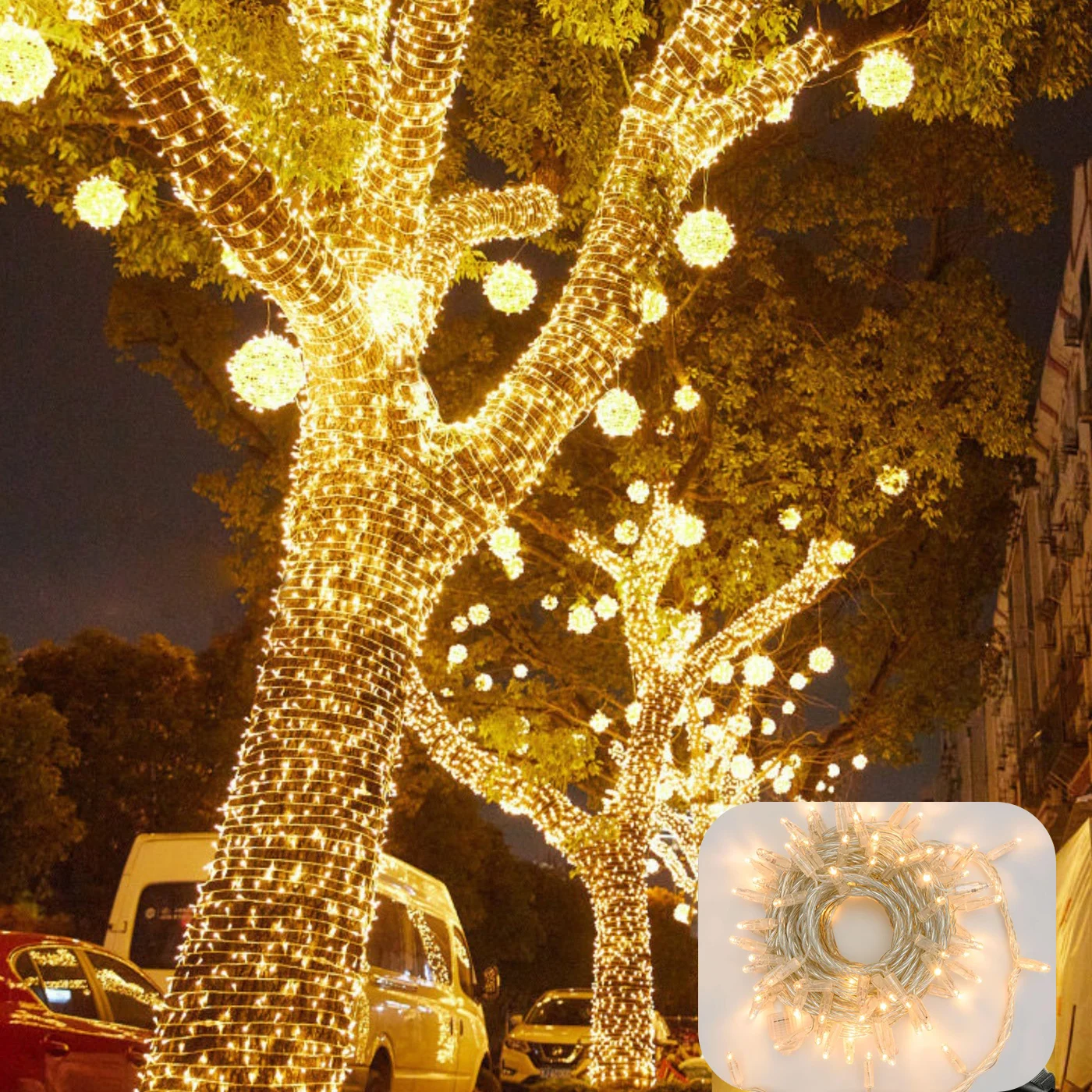 IP44 clear PVC wire string lights wrapped around commercial trees