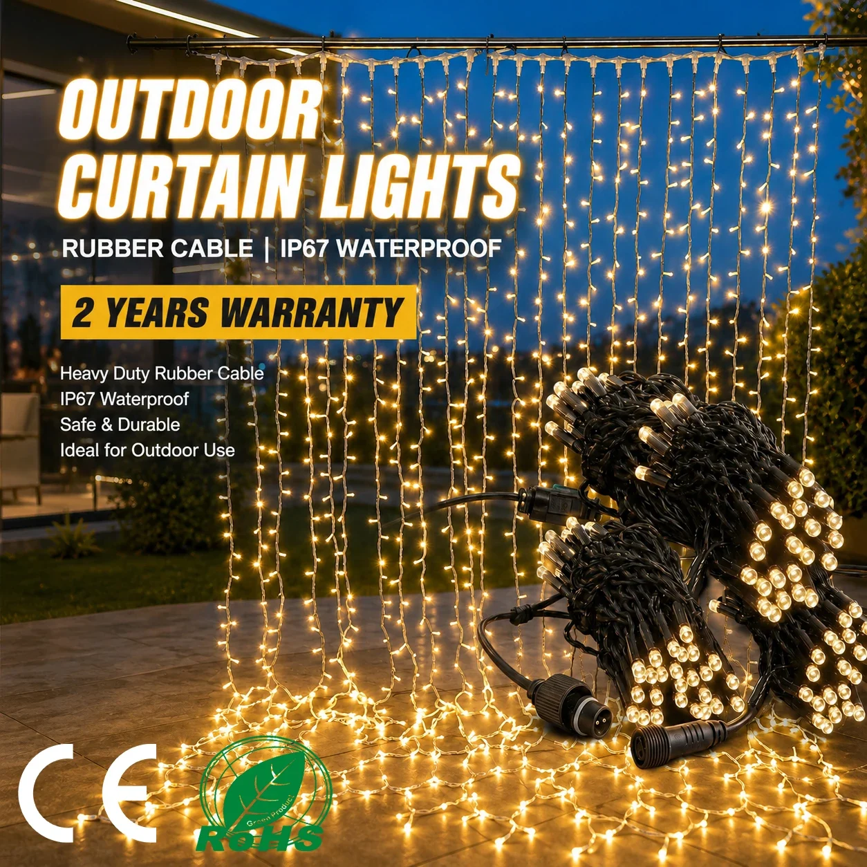 IP65 1000 LED outdoor curtain lights for wedding event backdrop