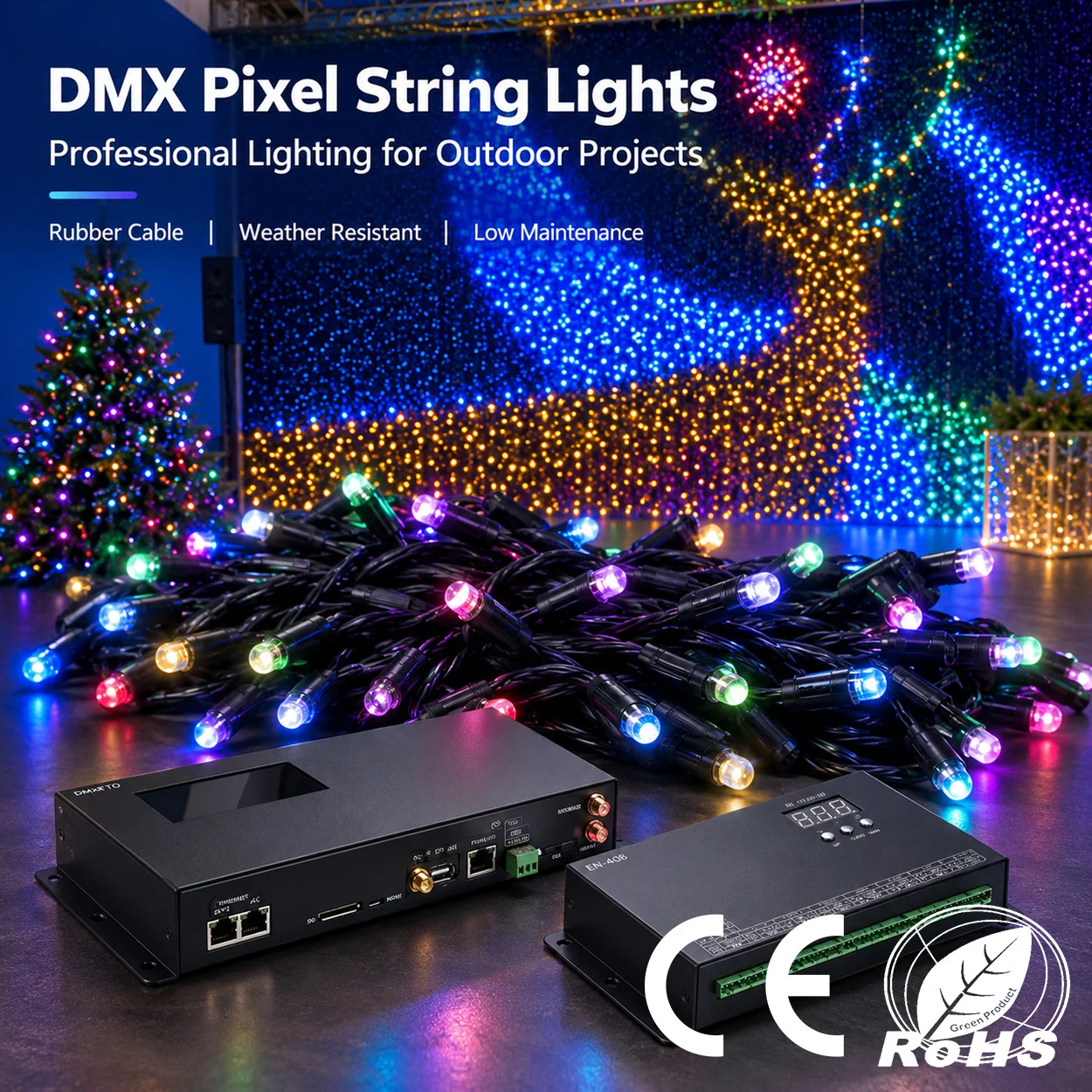 IP65 RGBW DMX pixel string lights with professional controllers