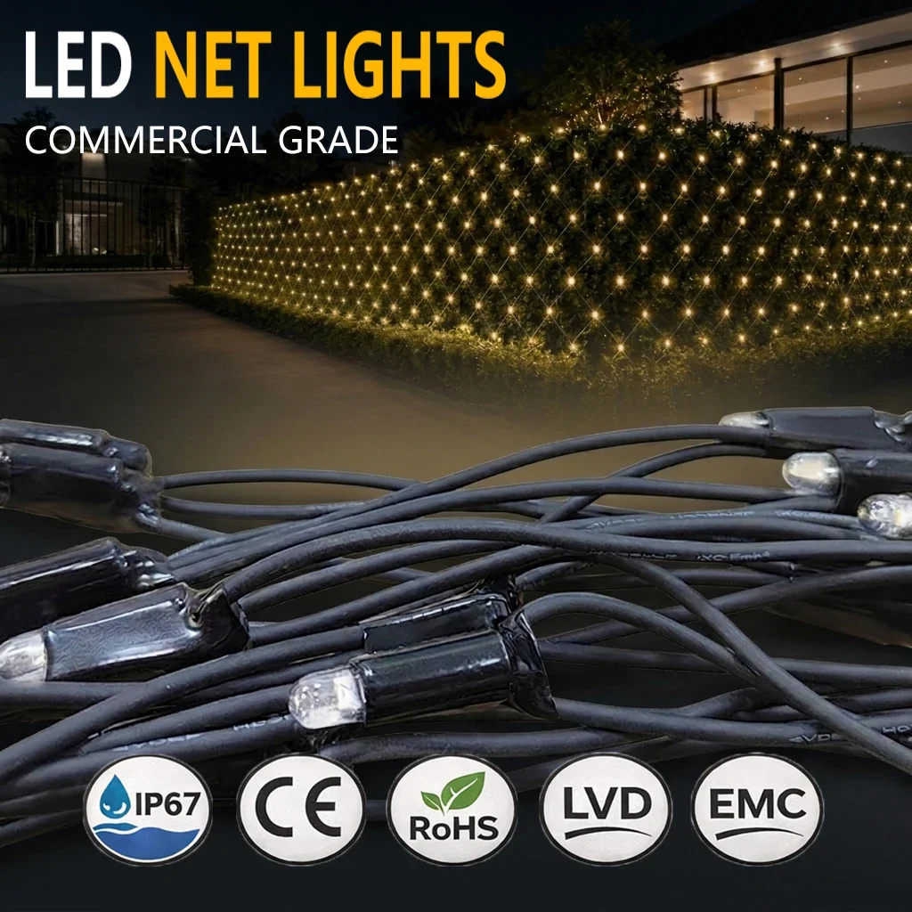 IP67 LED Net Mesh Lights - Outdoor Garden Rubber Cable