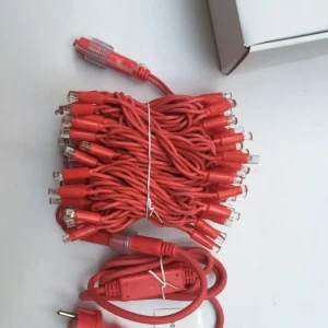 red PVC cable string lights with wide-angle LED heads