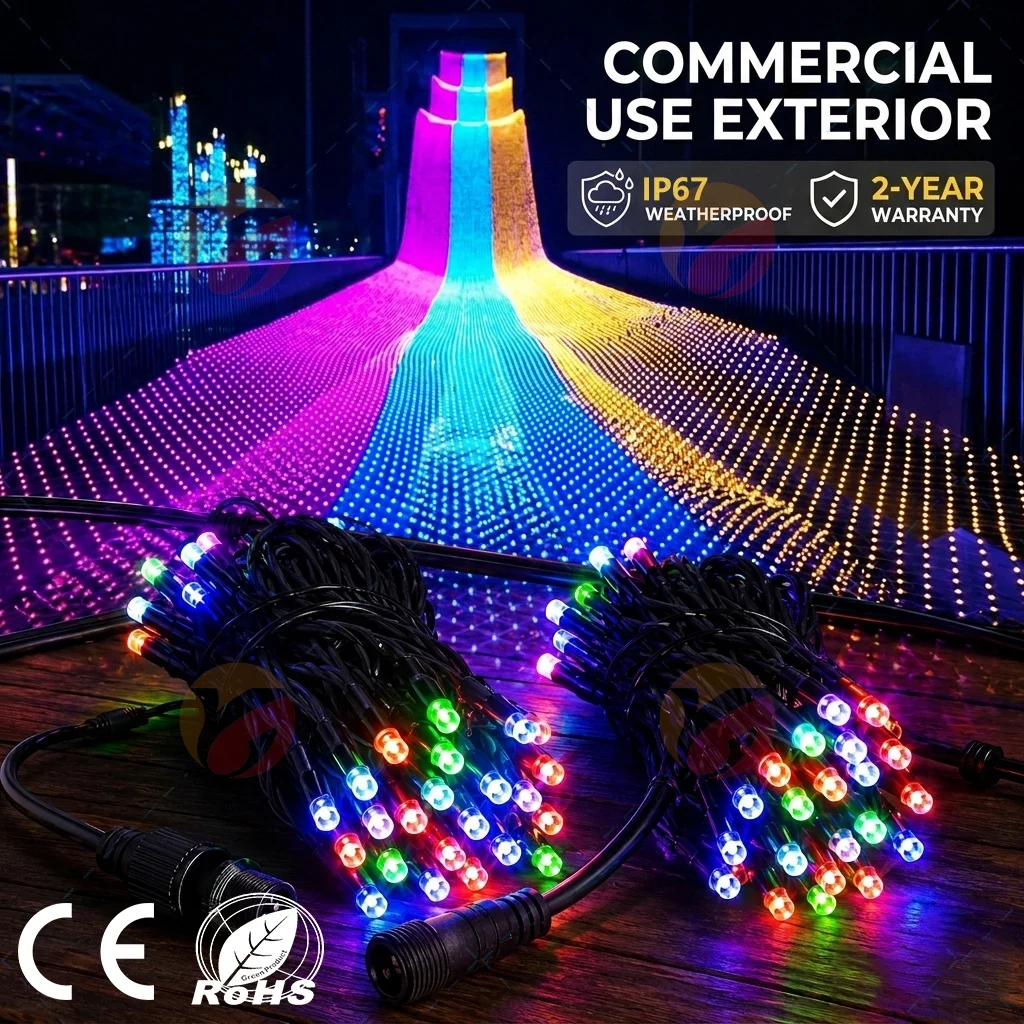 RGB Multicolor LED Net Lights - IP65 Connectable Matrix Mesh